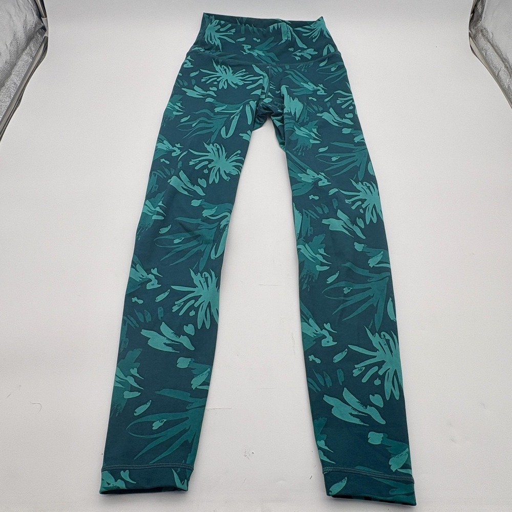 Colorfulkoala Leggings Womens Small Green Floral Print High Rise Yoga Ankle